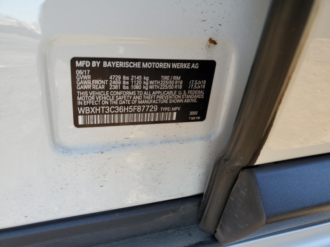 2017 BMW X1 VIN WBXHT3C36H5F87729 Copart auction photo, front end damage thumbnail 15