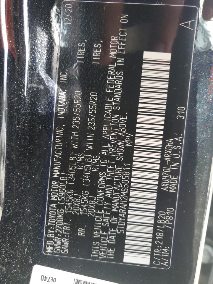 2021 Toyota Highlander VIN 5TDYARAH2MS505811 Copart auction photo, front end damage thumbnail 15