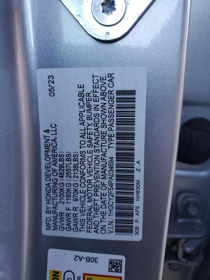 2023 Honda Accord VIN 1HGCY2F54PA034694 Copart auction photo, front end damage thumbnail 13