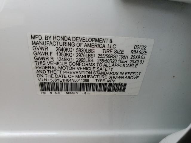 2022 Acura MDX VIN 5J8YE1H84NL041369 Copart auction photo, rear end / side damage thumbnail 12