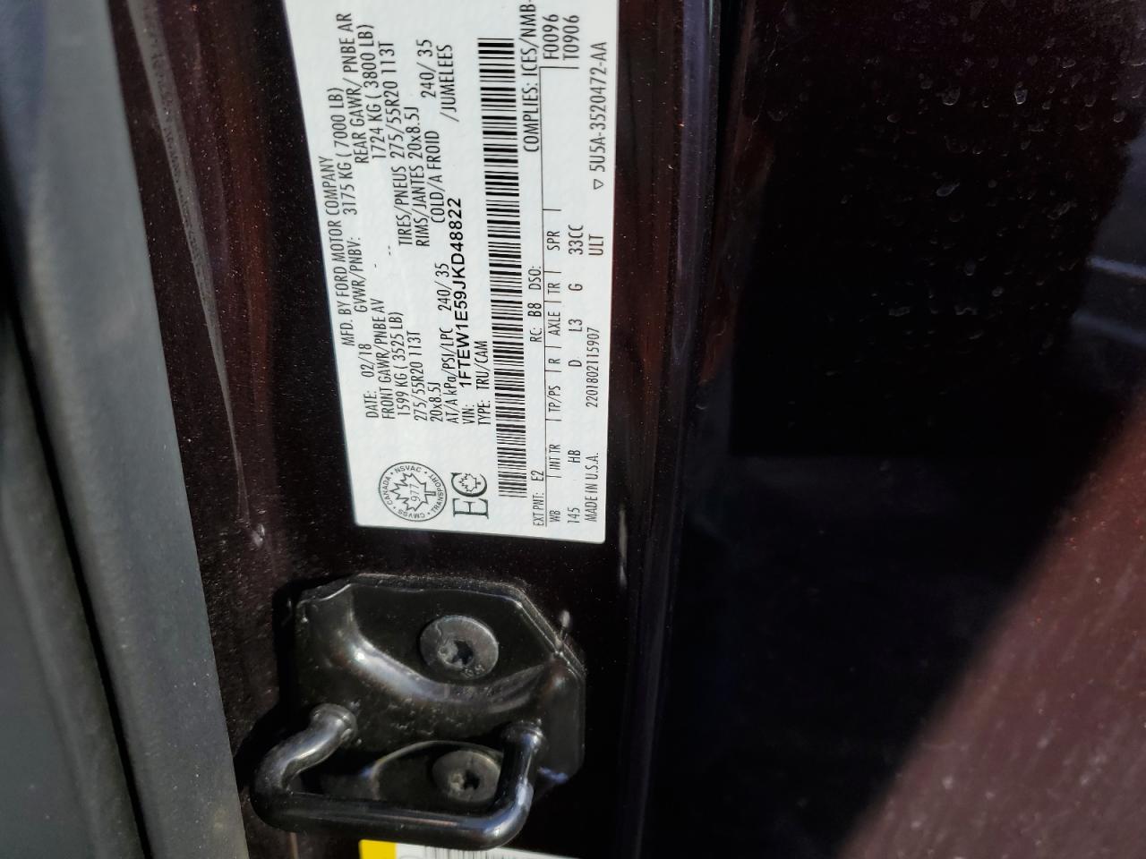 2018 Ford F-150 VIN 1FTEW1E59JKD48822 Copart auction photo, front end damage thumbnail 12