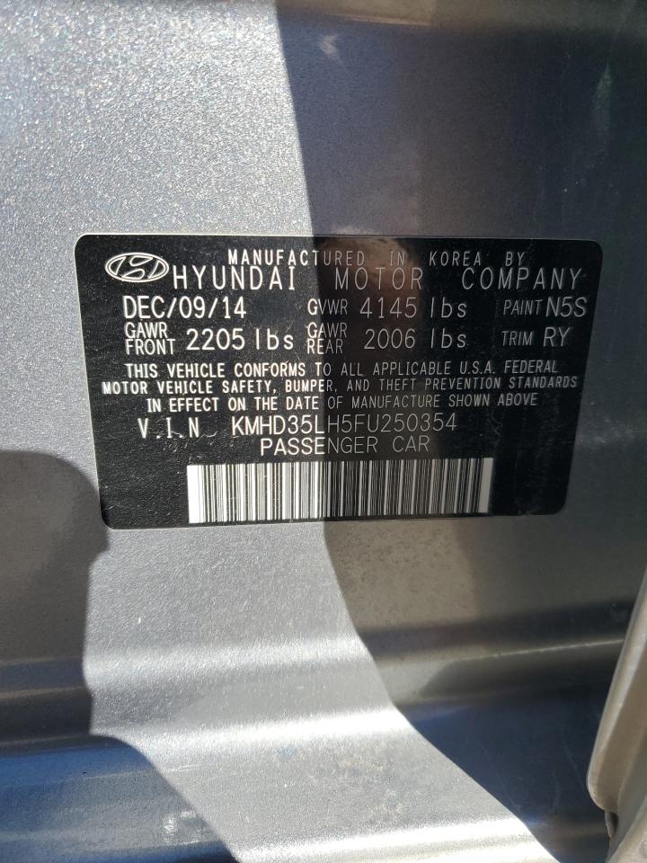 2015 Hyundai Elantra VIN KMHD35LH5FU250354 Copart auction photo, mechanical / vandalism damage thumbnail 12