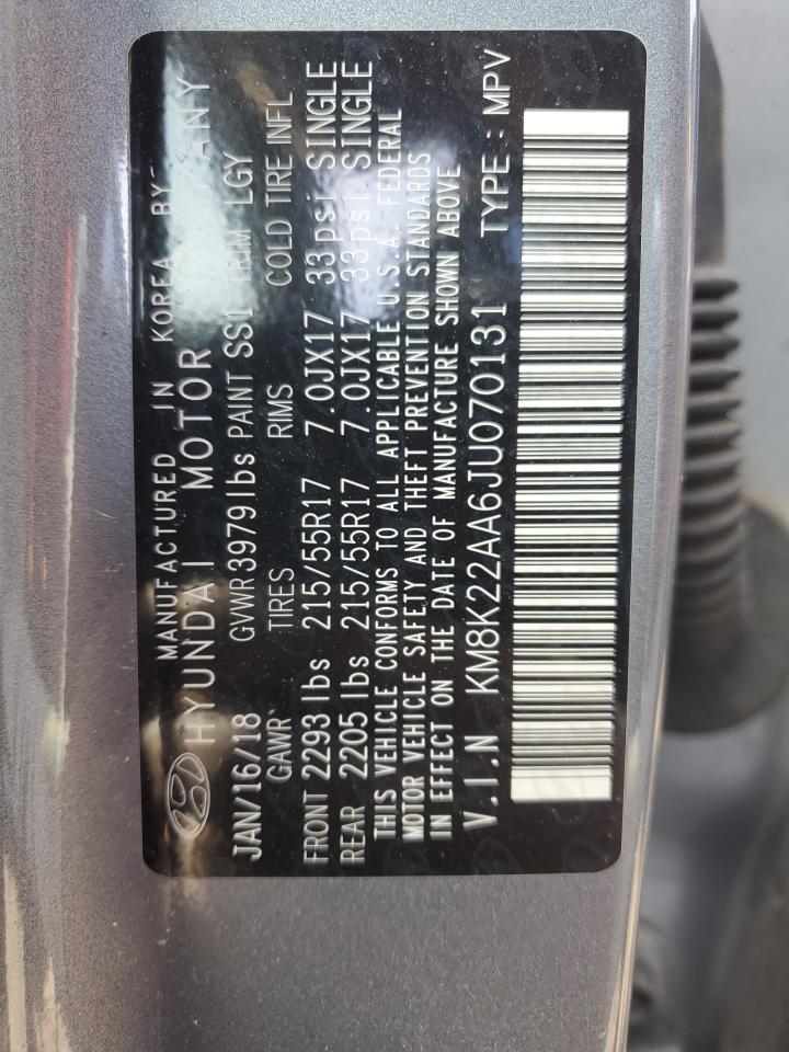 2018 Hyundai Kona VIN KM8K22AA6JU070131 Copart auction photo, side / front end damage thumbnail 14