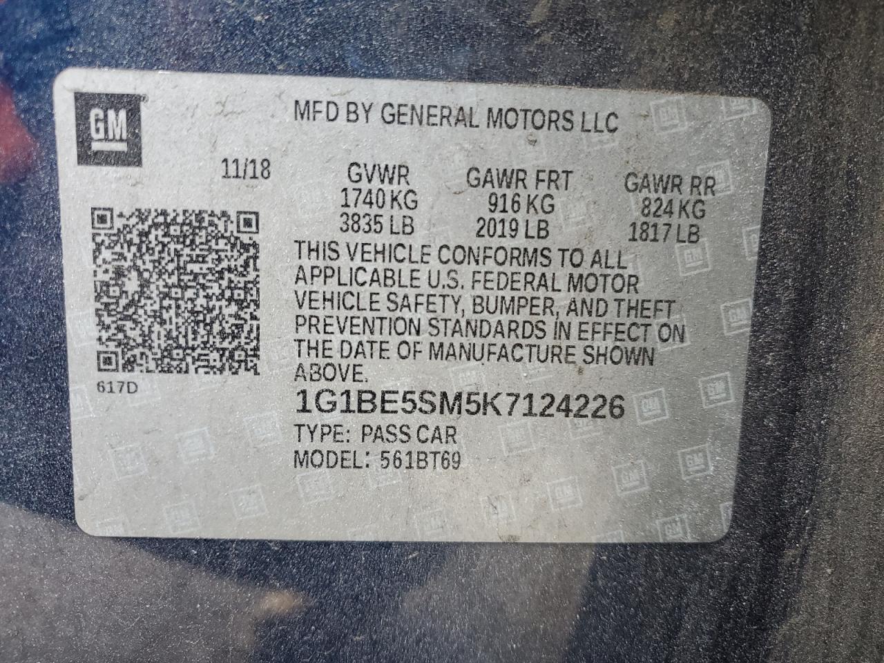 2019 Chevrolet Cruze VIN 1G1BE5SM5K7124226 Copart auction photo, front end / rear end damage thumbnail 14