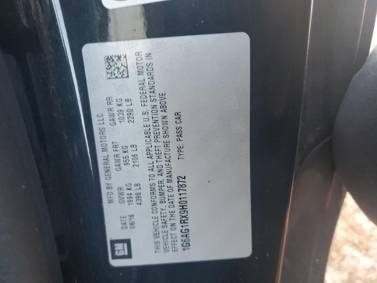 2017 Cadillac ATS VIN 1G6AG1RX9H0117872 Copart auction photo, front end damage thumbnail 14