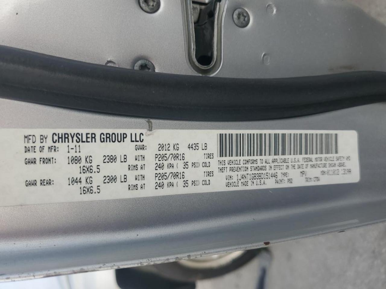 2011 Jeep Liberty (Patriot) VIN 1J4NT1GB3BD151446 Copart auction photo, rear end damage thumbnail 13