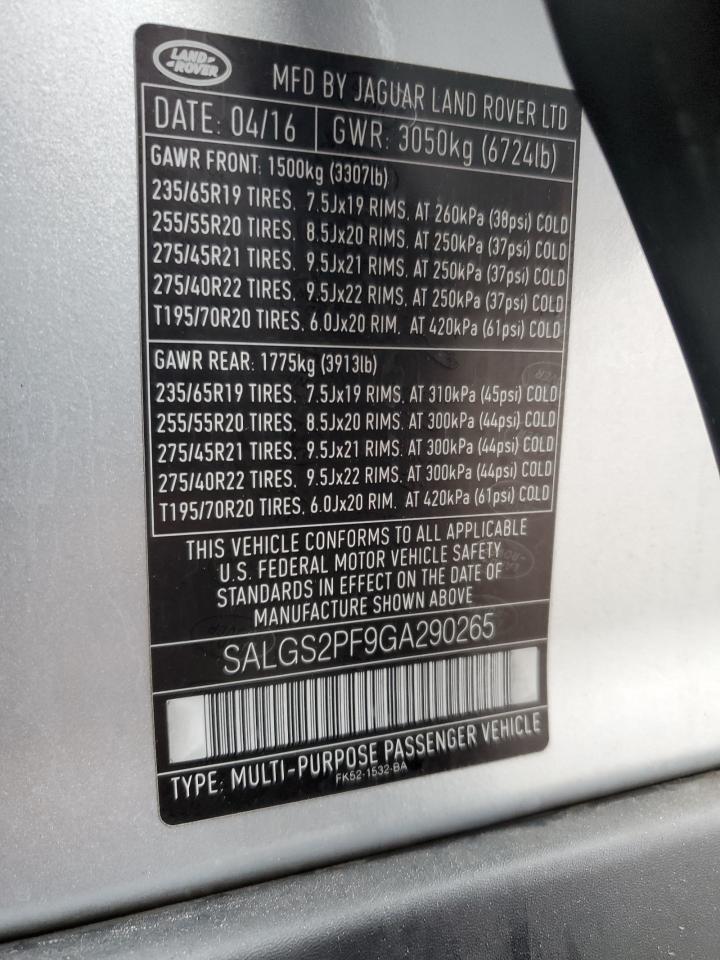 2016 Land Rover Range Rover VIN SALGS2PF9GA290265 Copart auction photo, mechanical damage thumbnail 15