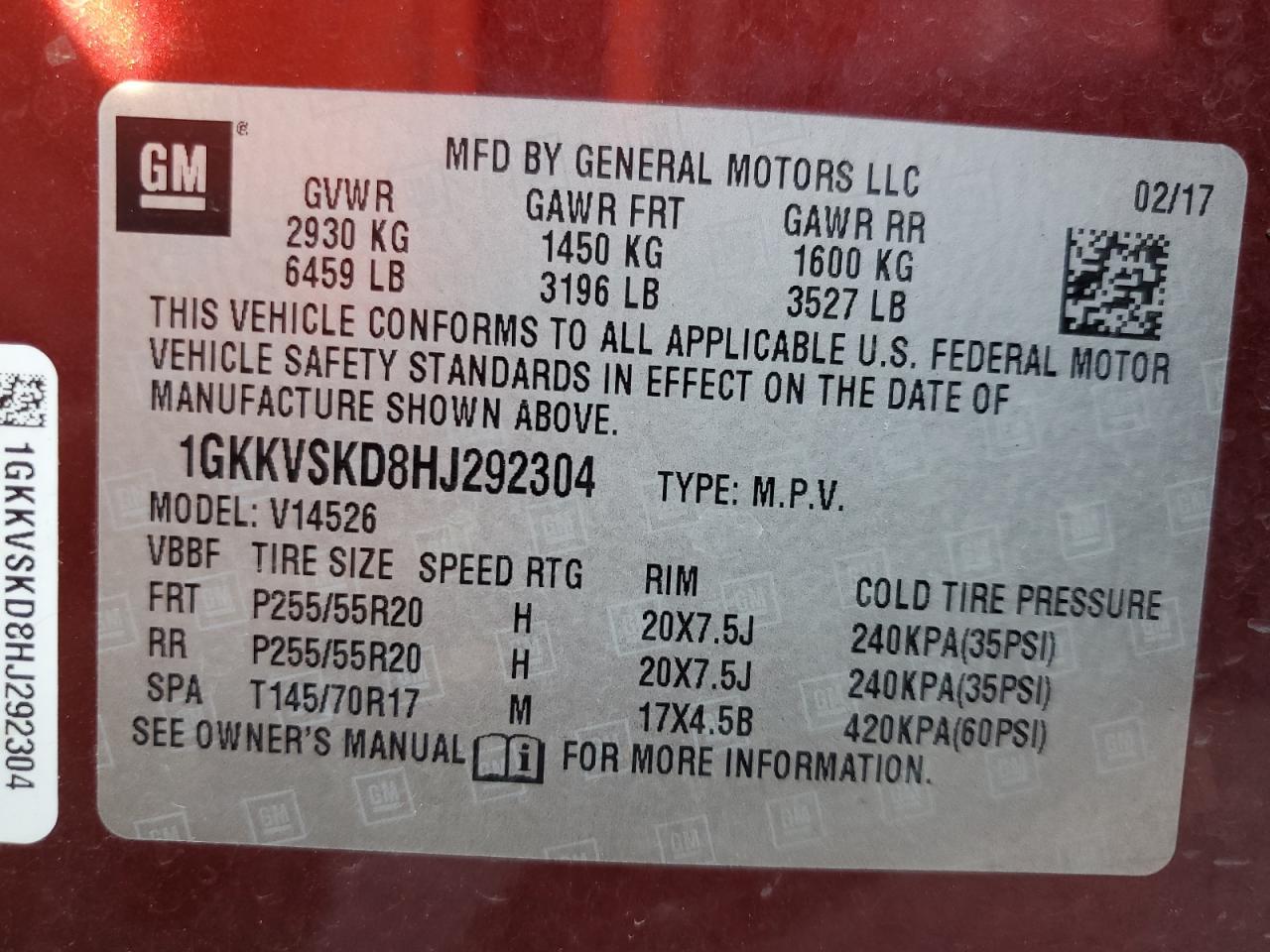 2017 GMC Acadia VIN 1GKKVSKD8HJ292304 Copart auction photo, rear end / minor dent/scratches damage thumbnail 13