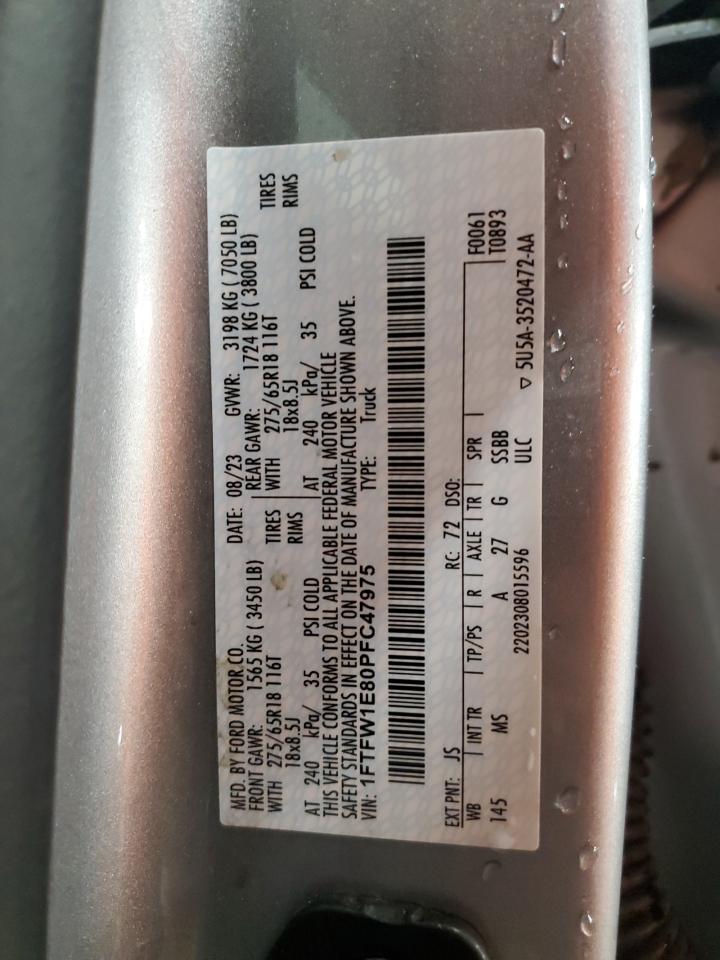2023 Ford F-150 VIN 1FTFW1E80PFC47975 Copart auction photo, side damage thumbnail 12