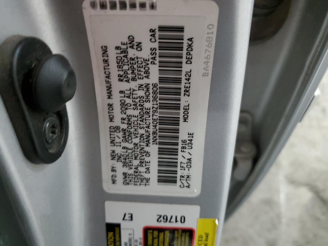 2009 Toyota Corolla VIN 1NXBU40E79Z136806 Copart auction photo, front end / rear end damage thumbnail 12
