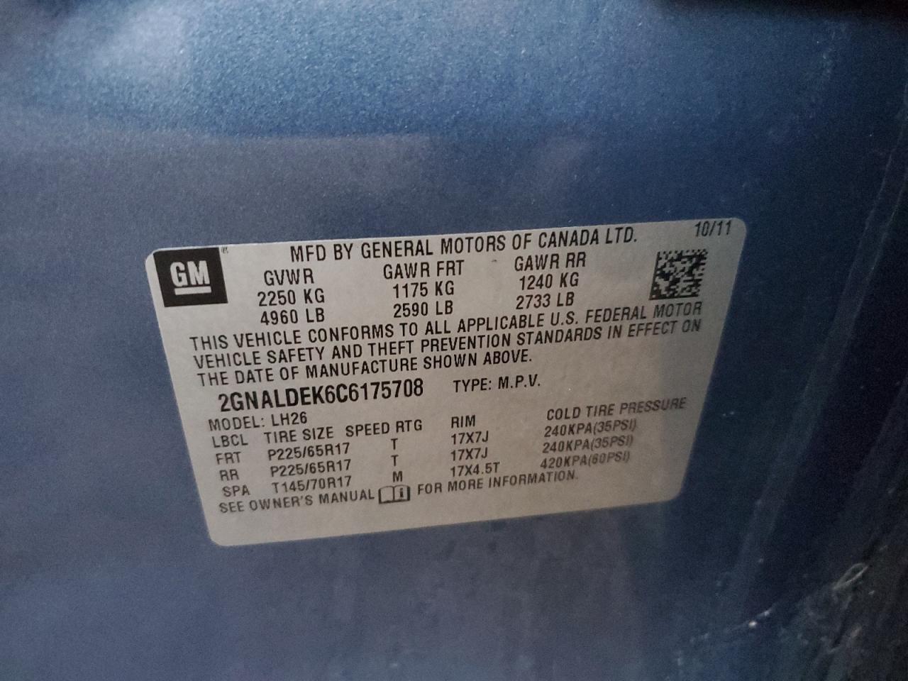2012 Chevrolet Equinox VIN 2GNALDEK6C6175708 Copart auction photo, all over damage thumbnail 12