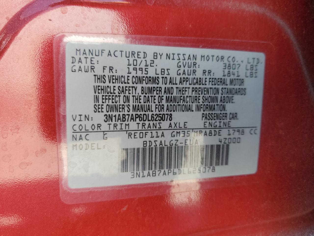 2013 Nissan Sentra VIN 3N1AB7AP6DL625078 Copart auction photo, front end damage thumbnail 13