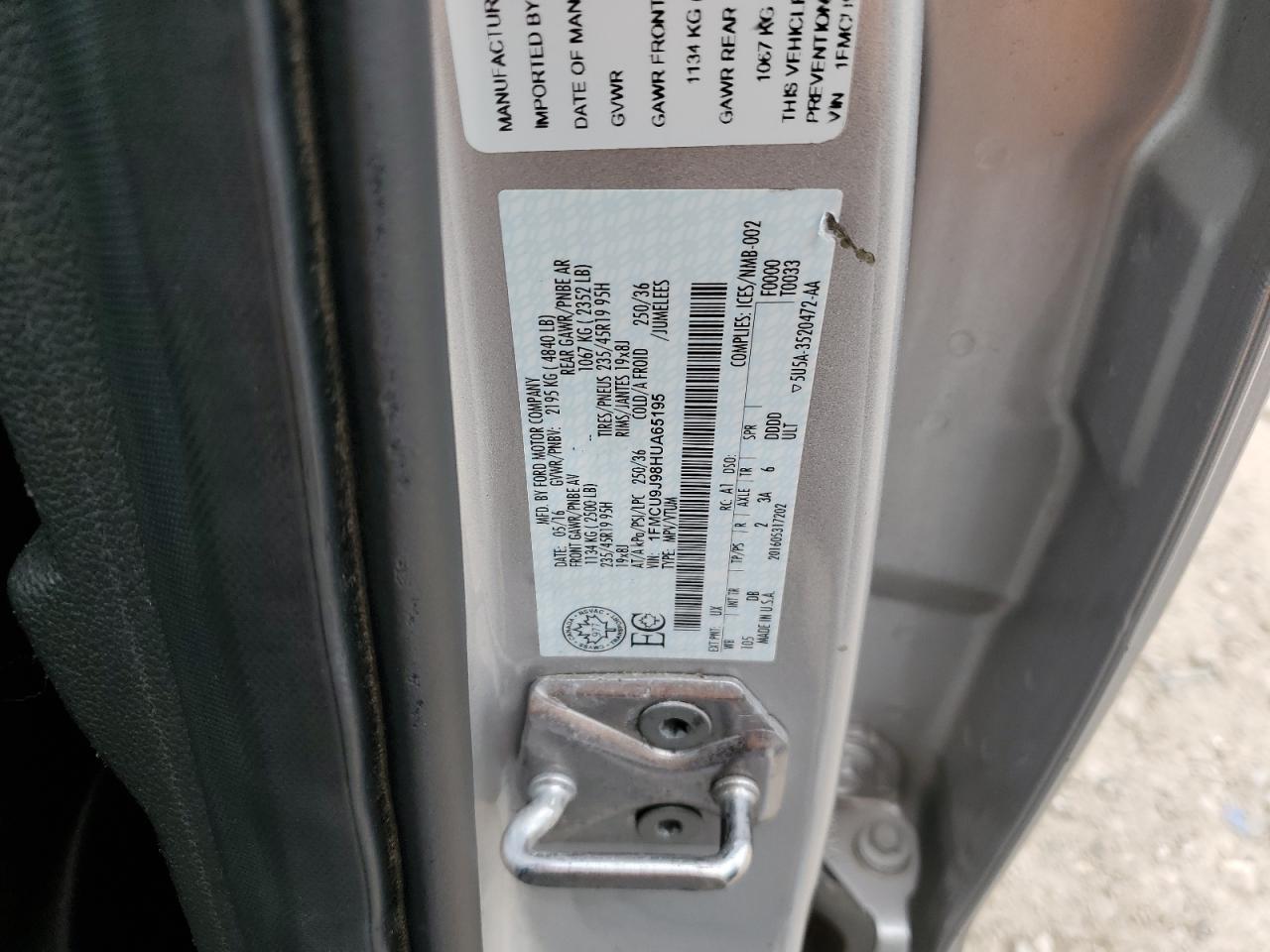 2017 Ford Escape VIN 1FMCU9J98HUA65195 Copart auction photo, front end damage thumbnail 12