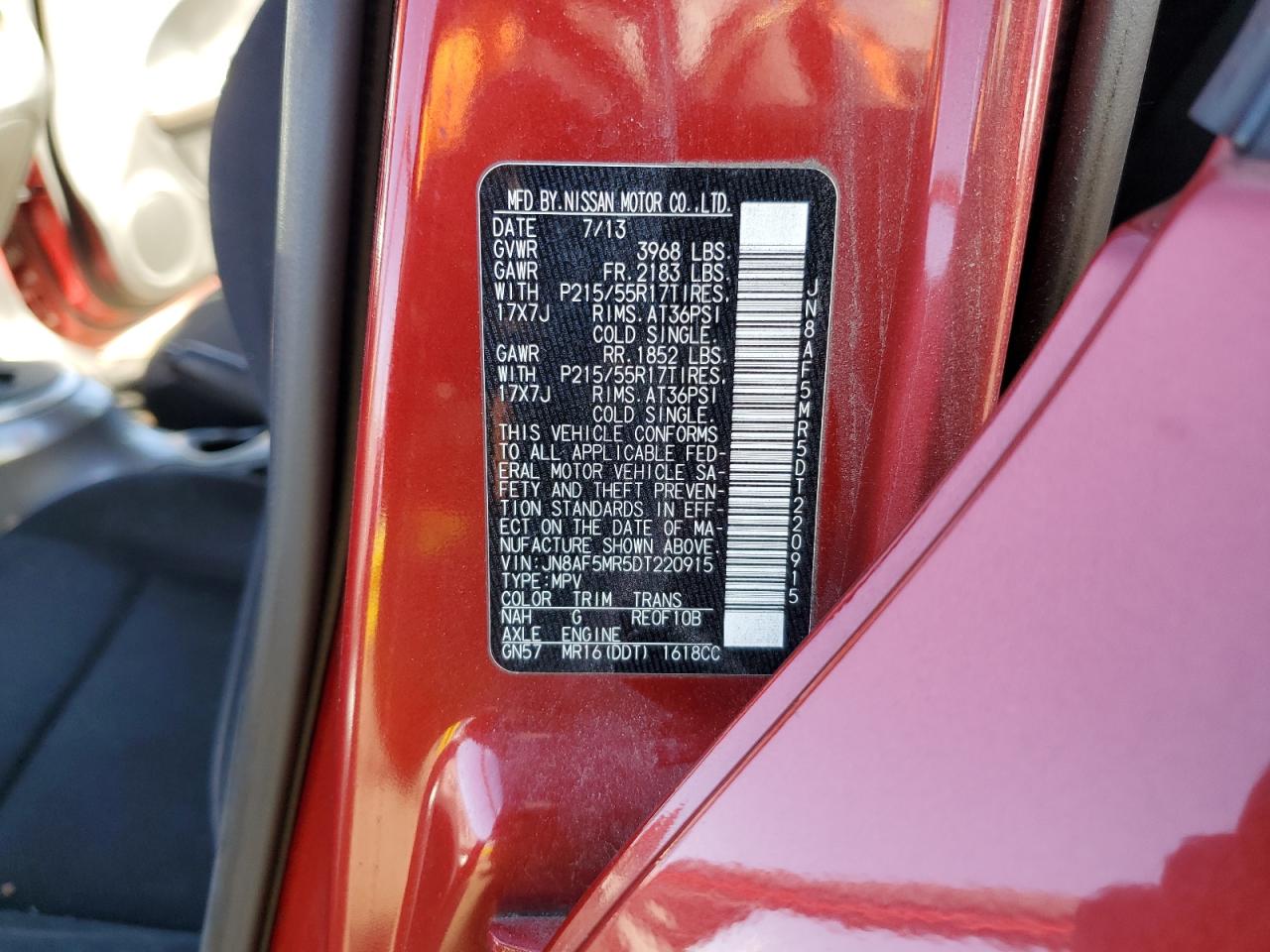 2013 Nissan Juke VIN JN8AF5MR5DT220915 Copart auction photo, front end damage thumbnail 14