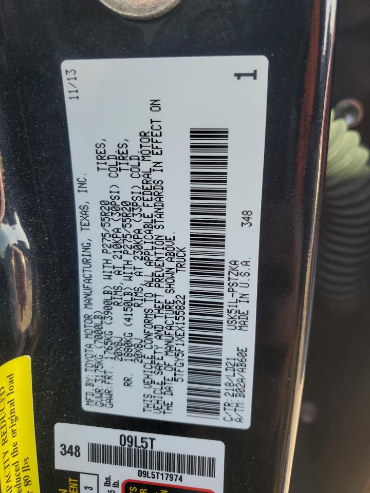 2014 Toyota Tundra VIN 5TFGY5F1XEX155822 Copart auction photo, front end / minor dent/scratches damage thumbnail 12