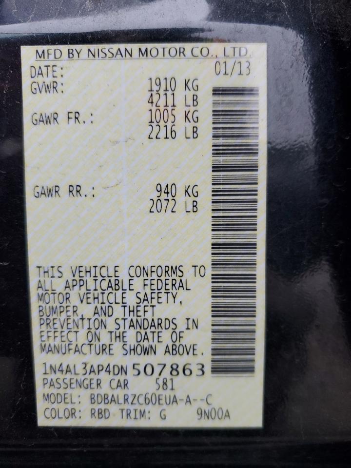 2013 Nissan Altima VIN 1N4AL3AP4DN507863 Copart auction photo, rear end damage thumbnail 12