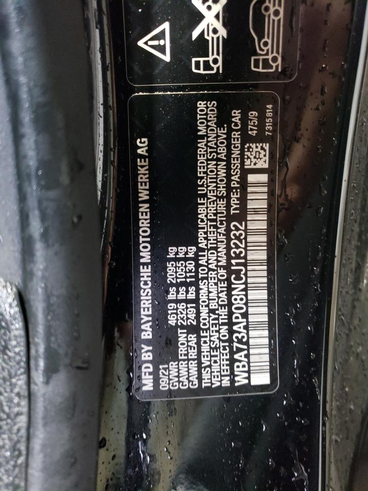 2022 BMW 4er VIN WBA73AP08NCJ13232 Copart auction photo, side / front end damage thumbnail 12