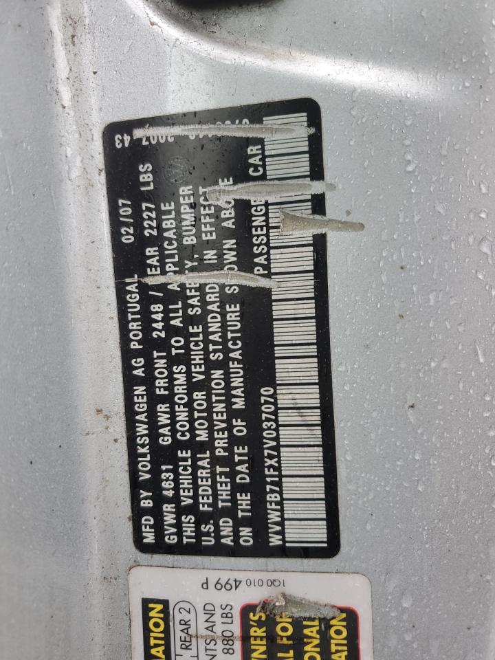 2007 Volkswagen Eos VIN WVWFB71FX7V037070 Copart auction photo, front end damage thumbnail 13