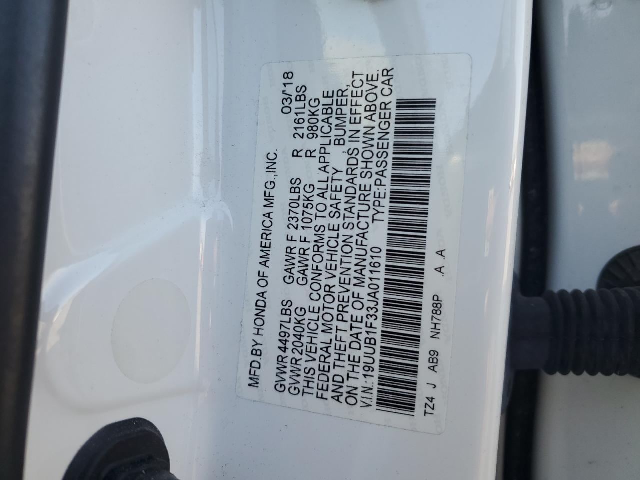 2018 Acura TLX VIN 19UUB1F33JA011610 Copart auction photo, front end / minor dent/scratches damage thumbnail 12