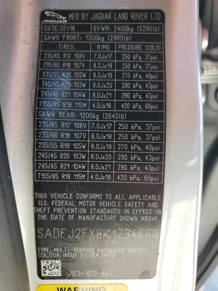2019 Jaguar E-Pace VIN SADFJ2FX8K1Z34688 Copart auction photo, front end / minor dent/scratches damage thumbnail 15