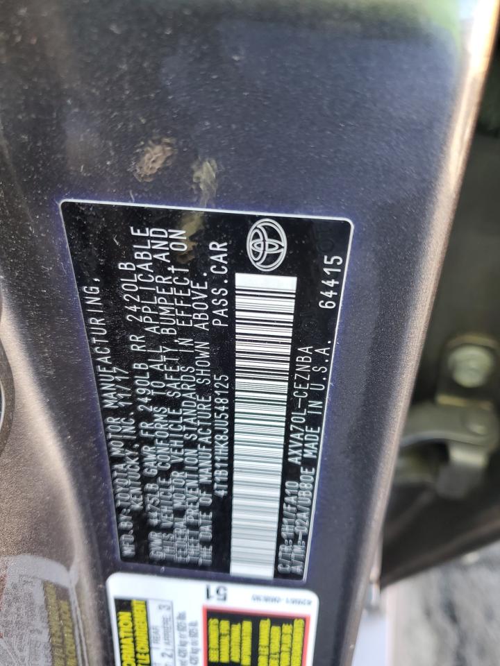 2018 Toyota Camry VIN 4T1B11HK8JU548125 Copart auction photo, rear end damage thumbnail 12