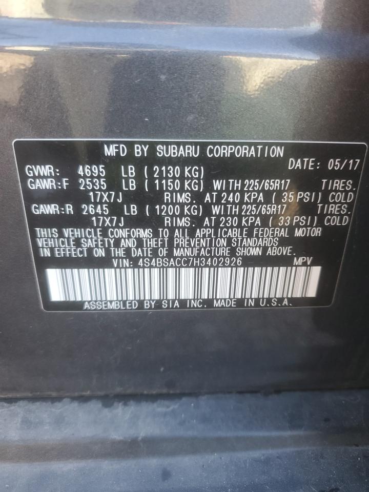 2017 Subaru Outback VIN 4S4BSACC7H3402926 Copart auction photo, rollover damage thumbnail 15