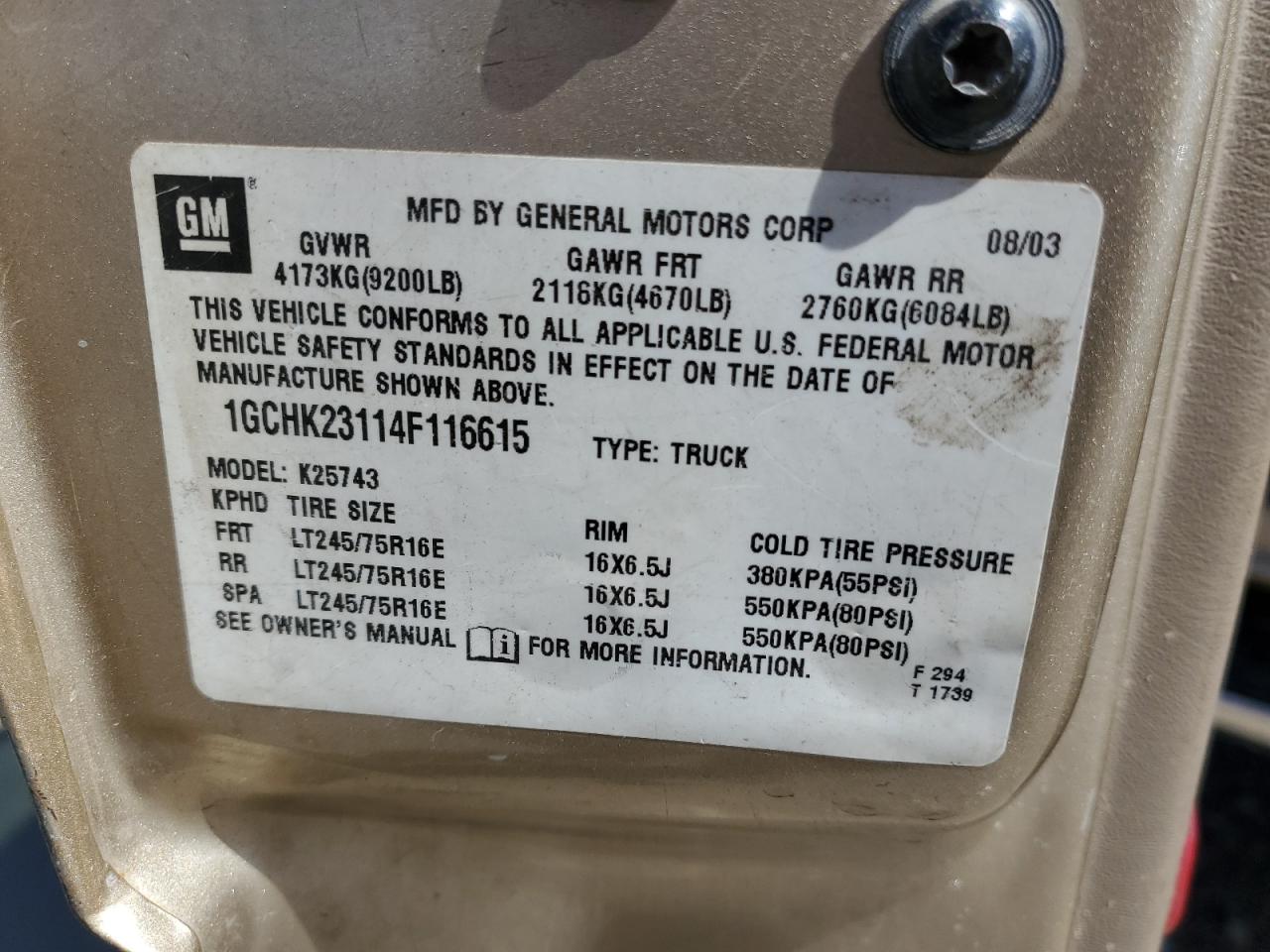 2004 Chevrolet Silverado VIN 1GCHK23114F116615 Copart auction photo, front end damage thumbnail 14