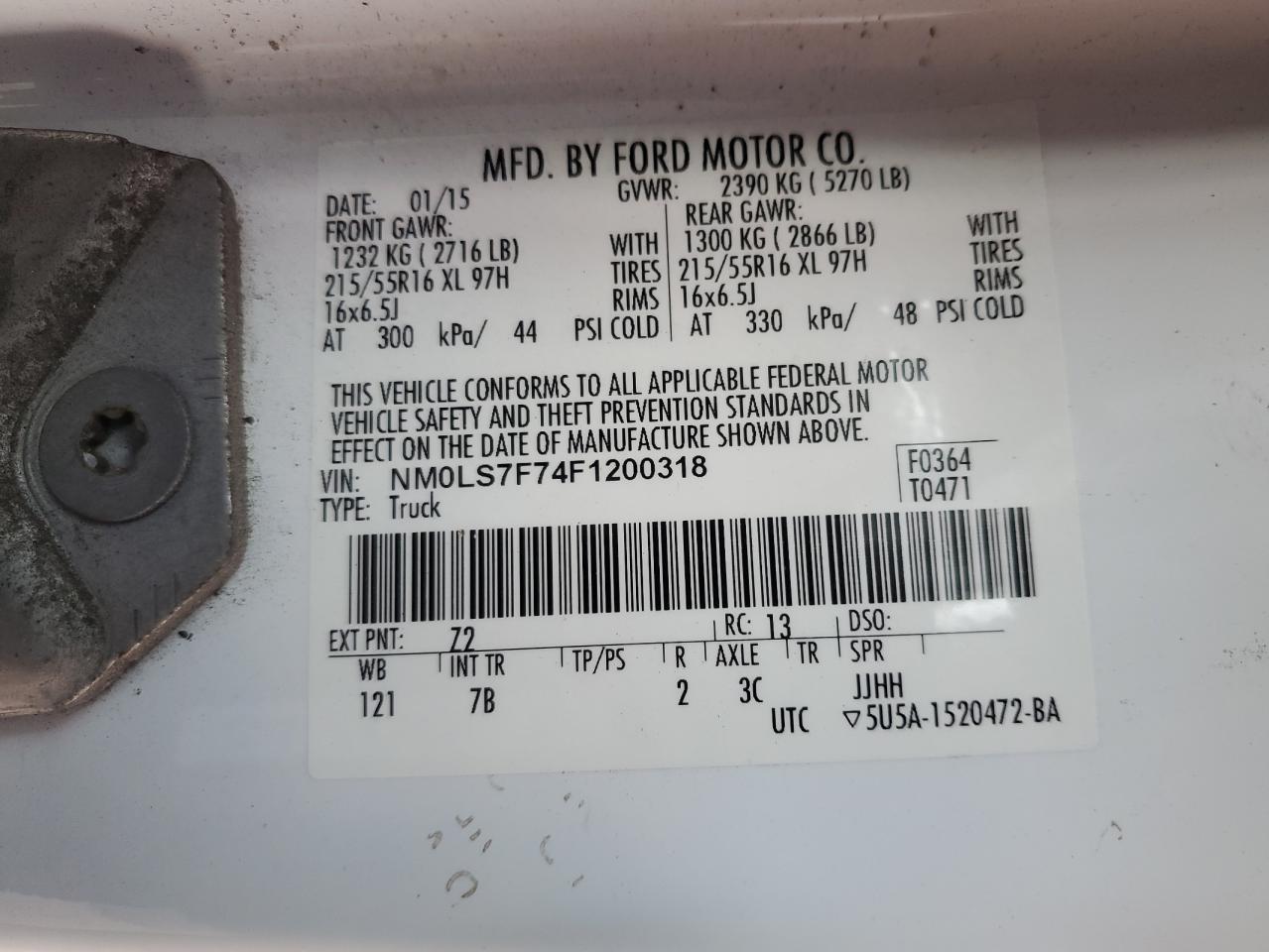 2015 Ford Transit VIN NM0LS7F74F1200318 Copart auction photo, rear end / front end damage thumbnail 13
