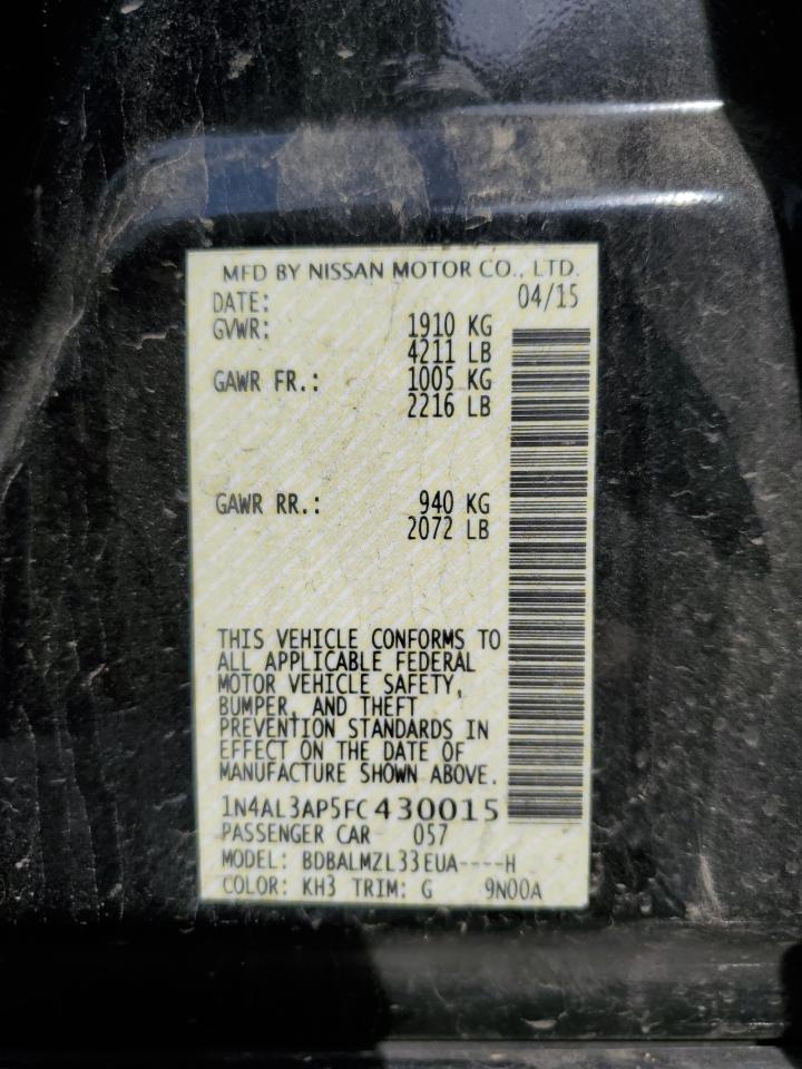 2015 Nissan Altima VIN 1N4AL3AP5FC430015 Copart auction photo, front end damage thumbnail 14