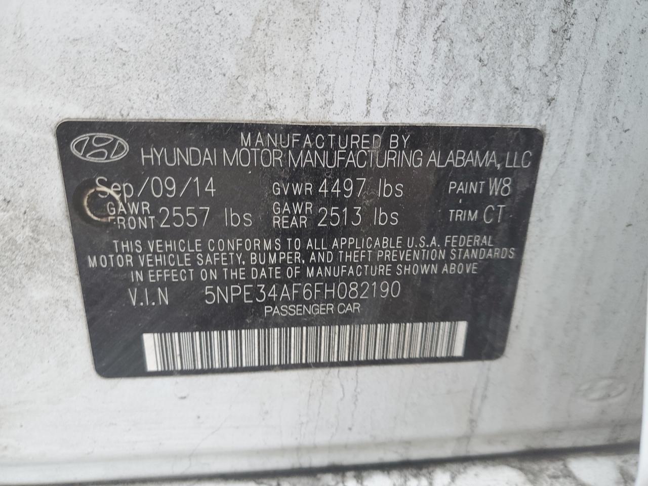 2015 Hyundai Sonata VIN 5NPE34AF6FH082190 Copart auction photo, front end damage thumbnail 12
