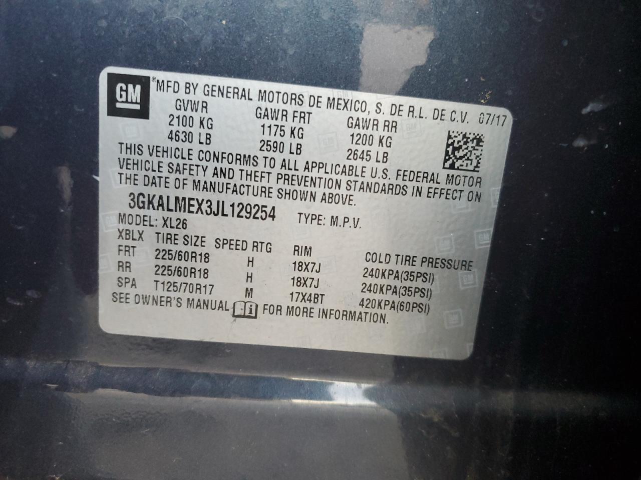 2018 GMC Terrain VIN 3GKALMEX3JL129254 Copart auction photo, front end damage thumbnail 13