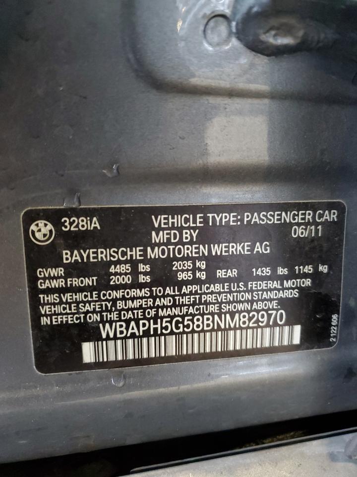 2011 BMW 3er VIN WBAPH5G58BNM82970 Copart auction photo, front end / side damage thumbnail 13