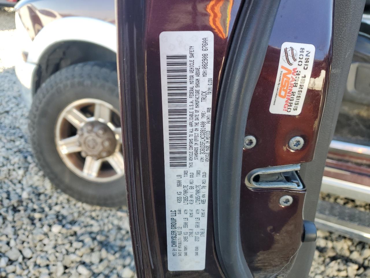2012 Dodge RAM VIN 3C6UD5FLXCG281400 Copart auction photo, front end / side damage thumbnail 12