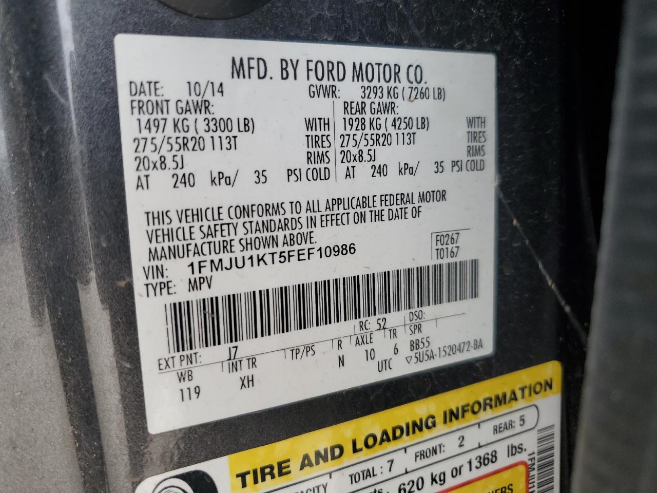 2015 Ford Expedition VIN 1FMJU1KT5FEF10986 Copart auction photo, all over damage thumbnail 16