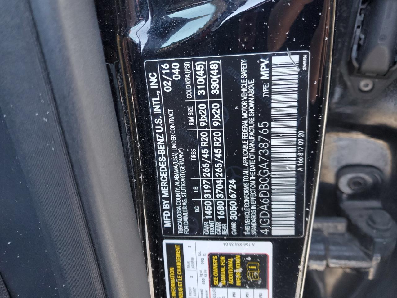 2016 Mercedes-Benz GLE VIN 4JGDA6DB0GA738765 Copart auction photo, front end damage thumbnail 13