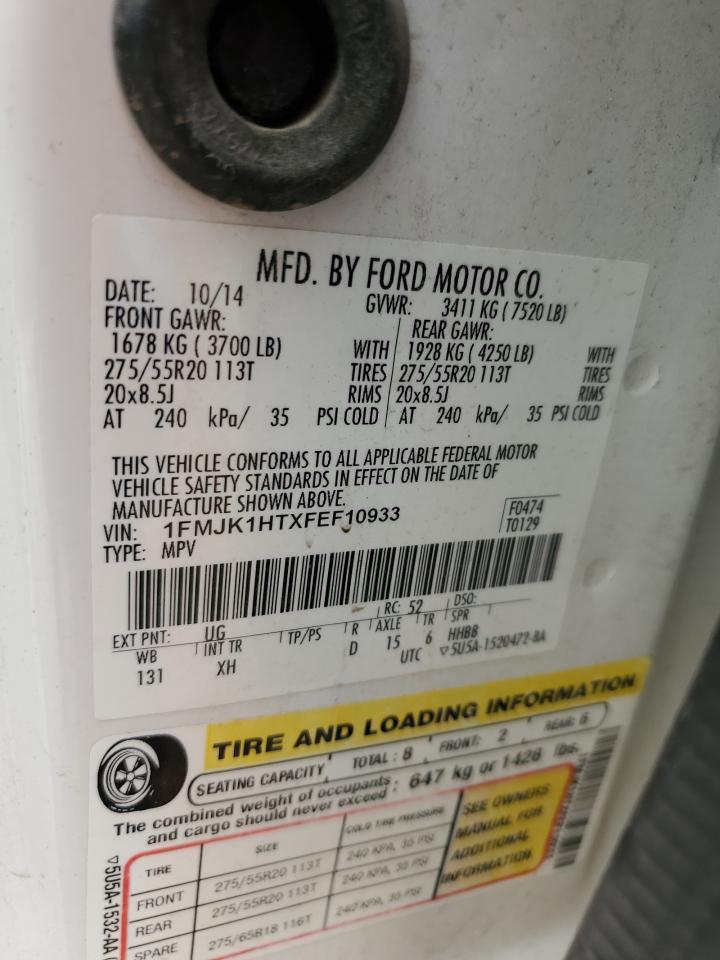 2015 Ford Expedition VIN 1FMJK1HTXFEF10933 Copart auction photo, front end / minor dent/scratches damage thumbnail 13