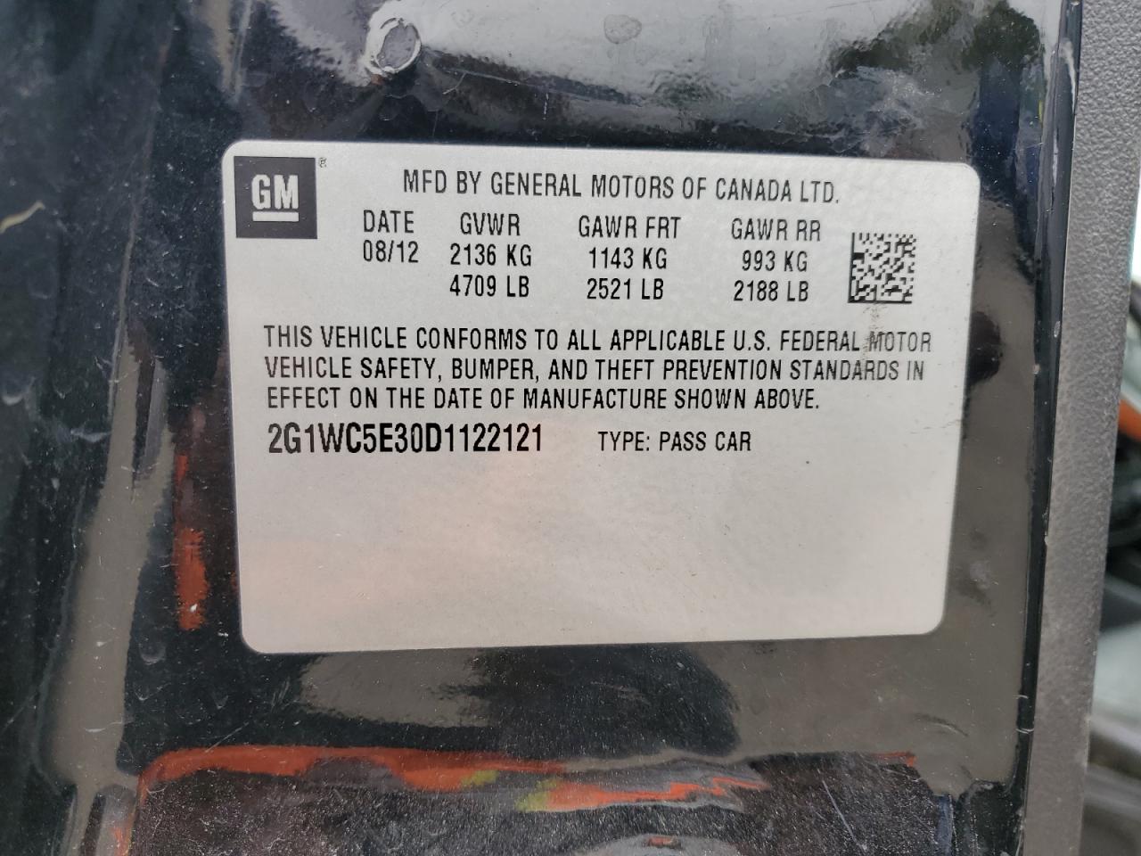 2013 Chevrolet Impala VIN 2G1WC5E30D1122121 Copart auction photo, rear end / front end damage thumbnail 12