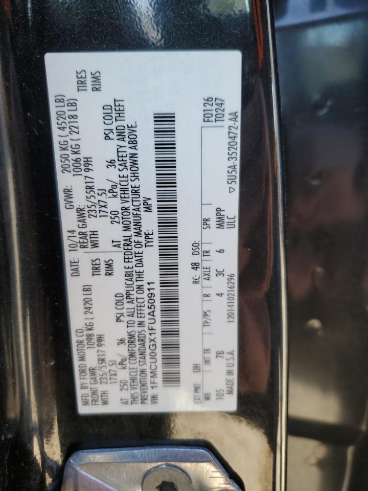 2015 Ford Escape VIN 1FMCU0GX1FUA50911 Copart auction photo, front end damage thumbnail 13
