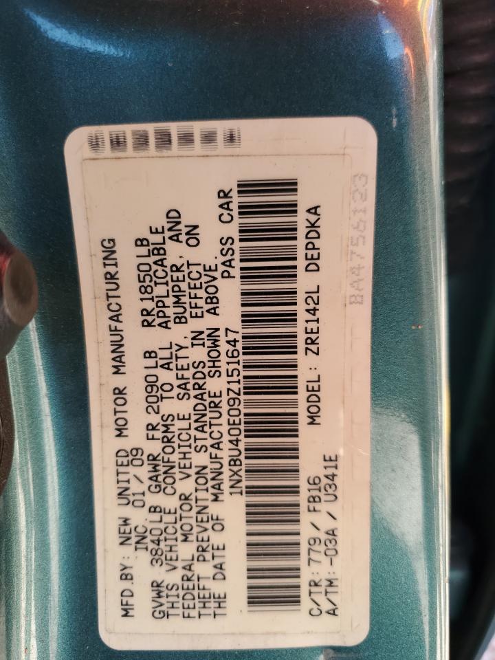 2009 Toyota Corolla VIN 1NXBU40E09Z151647 Copart auction photo, normal wear damage thumbnail 12