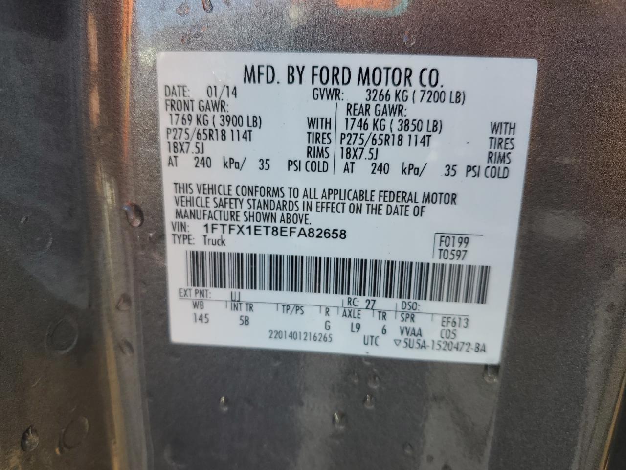 2014 Ford F-150 VIN 1FTFX1ET8EFA82658 Copart auction photo, front end damage thumbnail 13