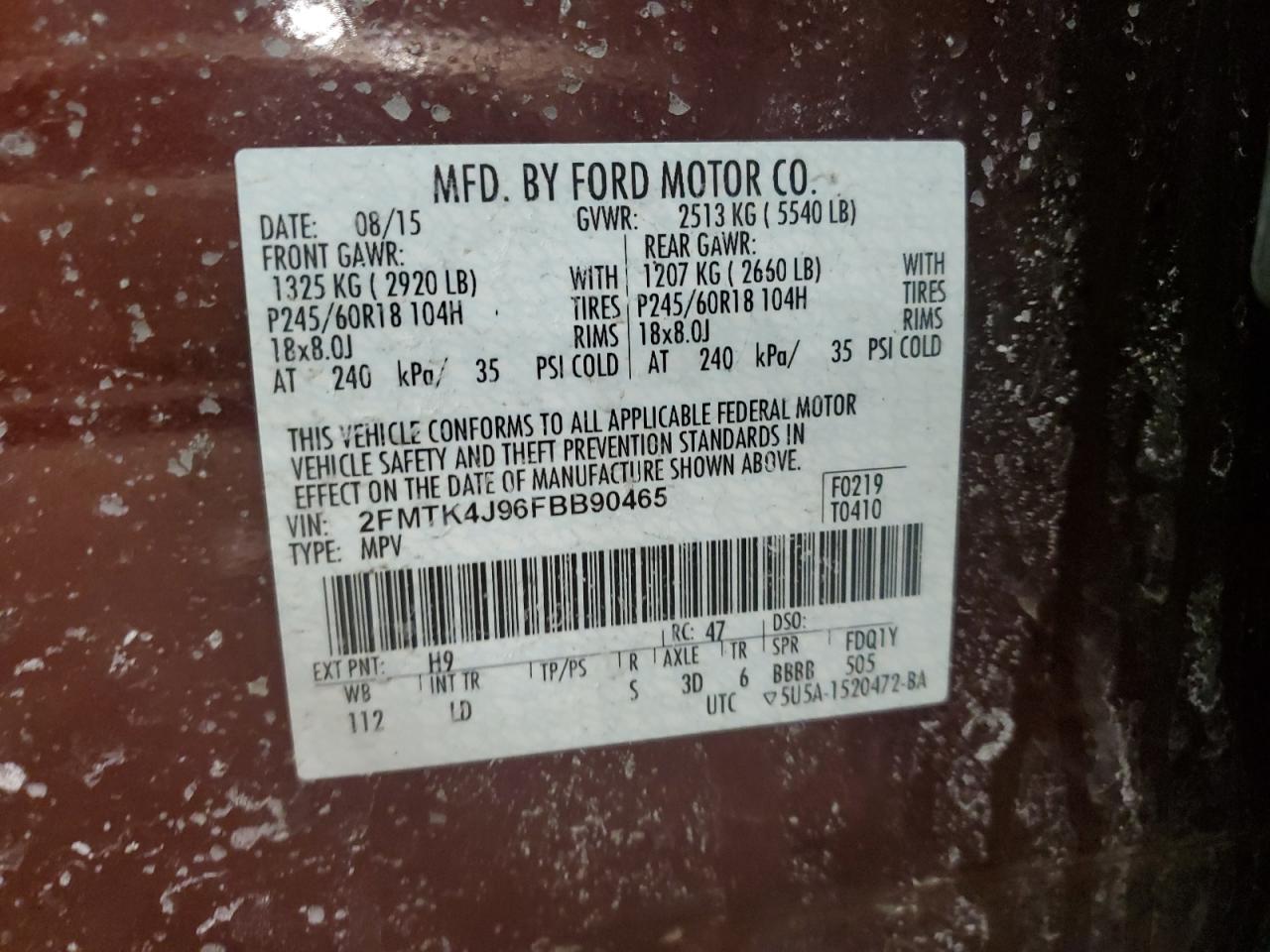 2015 Ford Edge VIN 2FMTK4J96FBB90465 Copart auction photo, side damage thumbnail 13