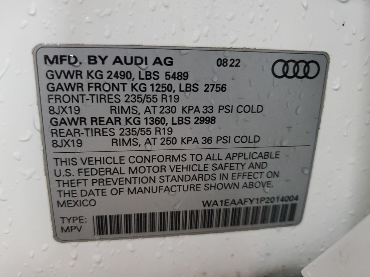 2023 Audi Q5 VIN WA1EAAFY1P2014004 Copart auction photo, front end damage thumbnail 14