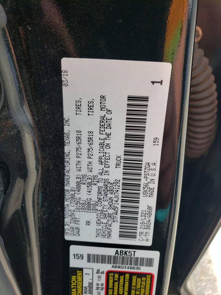 2018 Toyota Tundra VIN 5TFAW5F14JX741292 Copart auction photo, front end / hail damage thumbnail 15