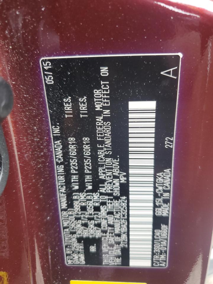 2015 Lexus RX VIN 2T2BK1BA2FC325824 Copart auction photo, rear end / minor dent/scratches damage thumbnail 14