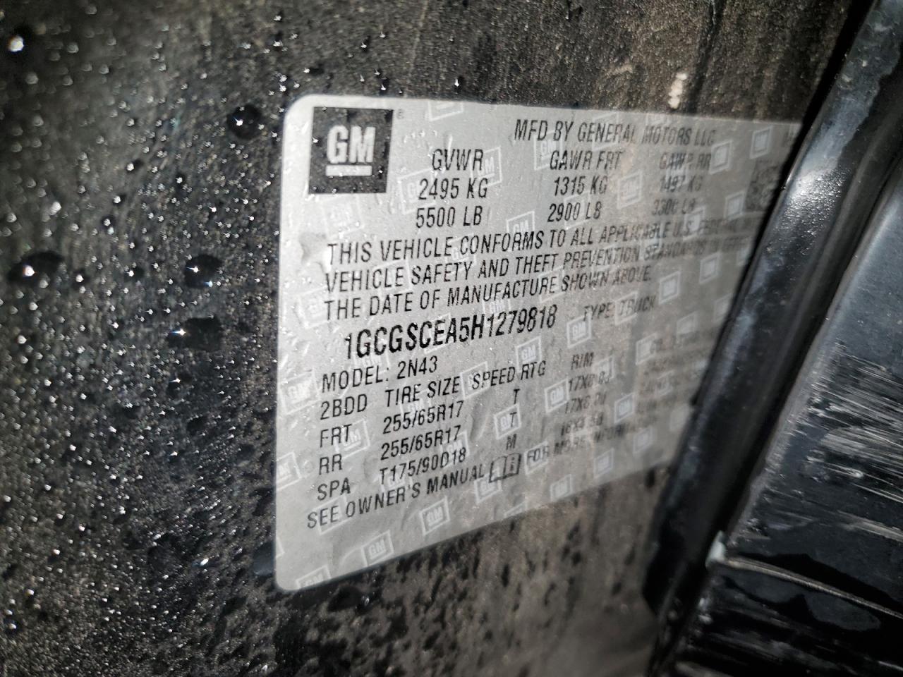 2017 Chevrolet Colorado VIN 1GCGSCEA5H1279818 Copart auction photo, front end / side damage thumbnail 12