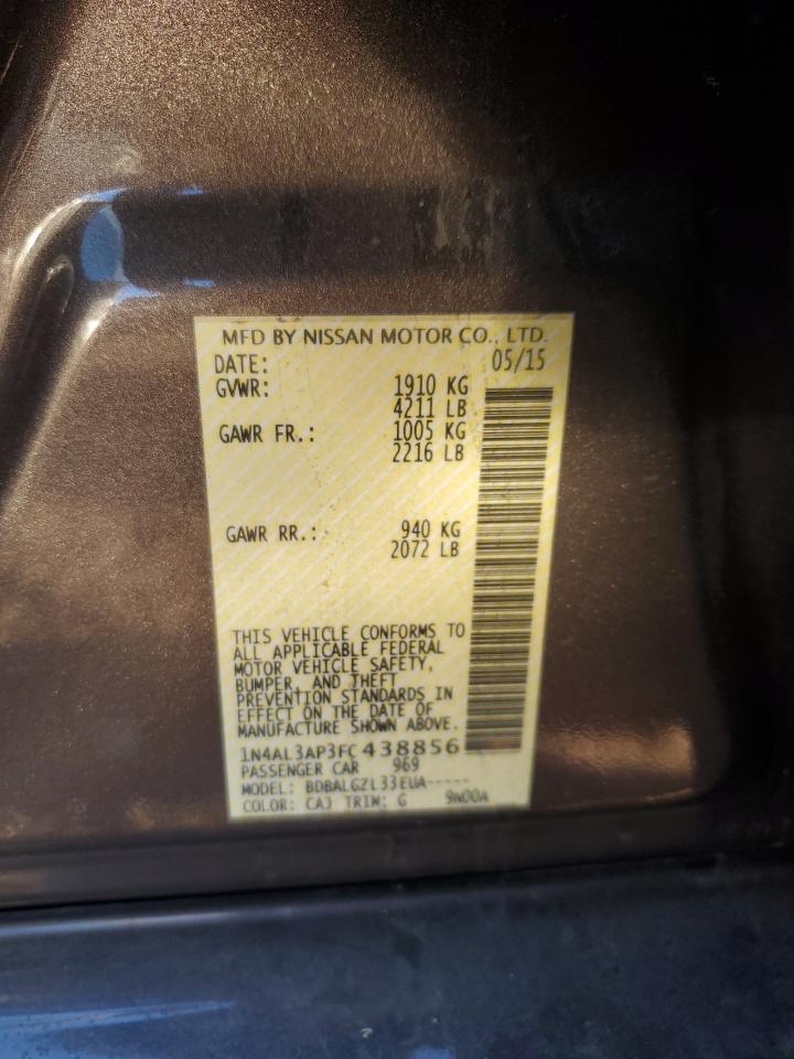 2015 Nissan Altima VIN 1N4AL3AP3FC438856 Copart auction photo, side / rear end damage thumbnail 14