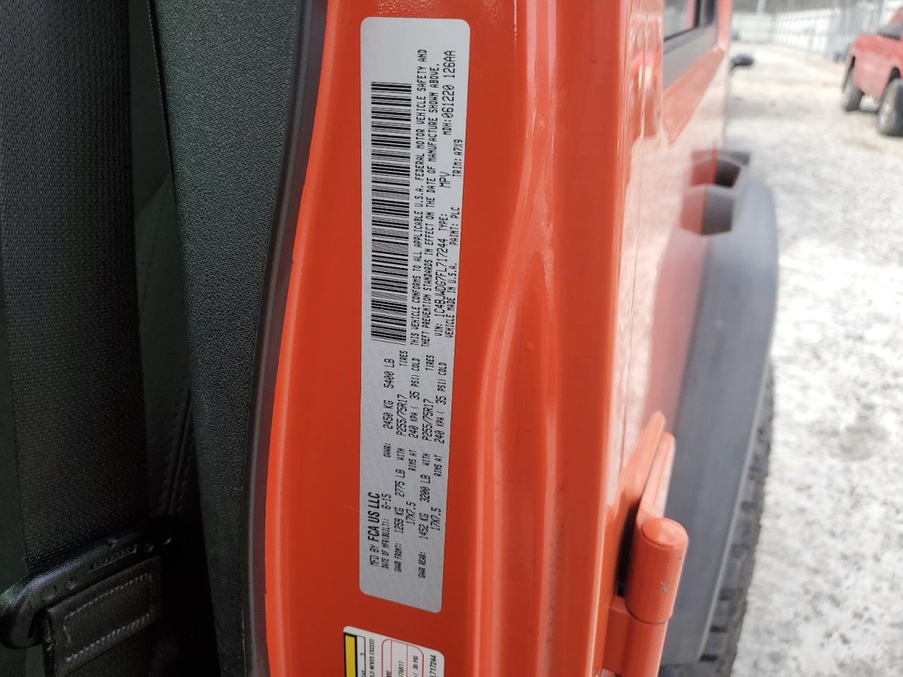 2015 Jeep Wrangler VIN 1C4BJWDG7FL717244 Copart auction photo, rear end damage thumbnail 13