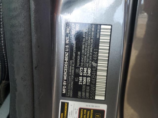 2017 Mercedes-Benz C-klasse VIN 55SWF4KB4HU214841 Copart auction photo, water/flood / mechanical damage thumbnail 12