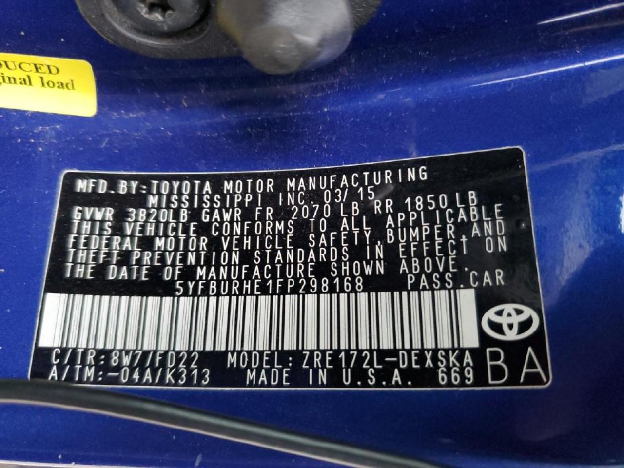 2015 Toyota Corolla VIN 5YFBURHE1FP298168 Copart auction photo, front end damage thumbnail 15