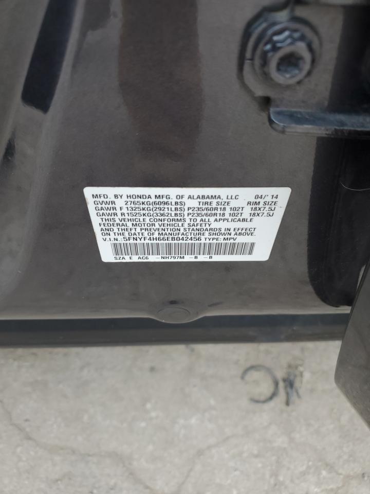 2014 Honda Pilot VIN 5FNYF4H66EB042456 Copart auction photo, front end damage thumbnail 13